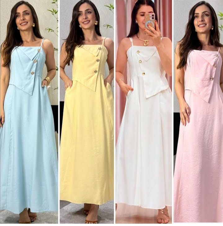 Vestido de Linho com Botão
